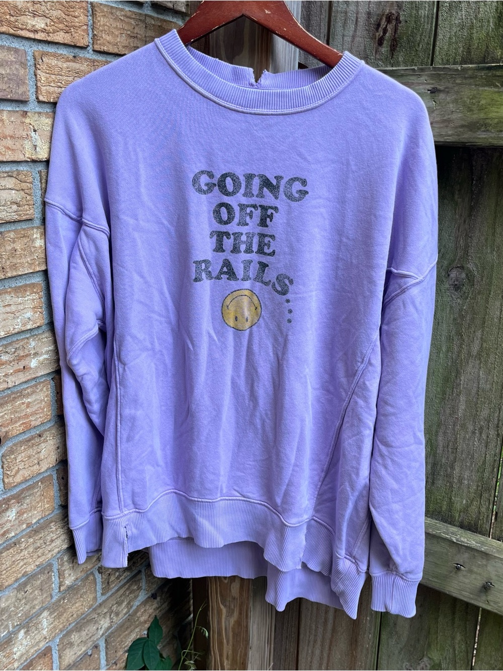 Aerie Oversized Lavender “Going Off the Rails” Crewneck Sweatshirt